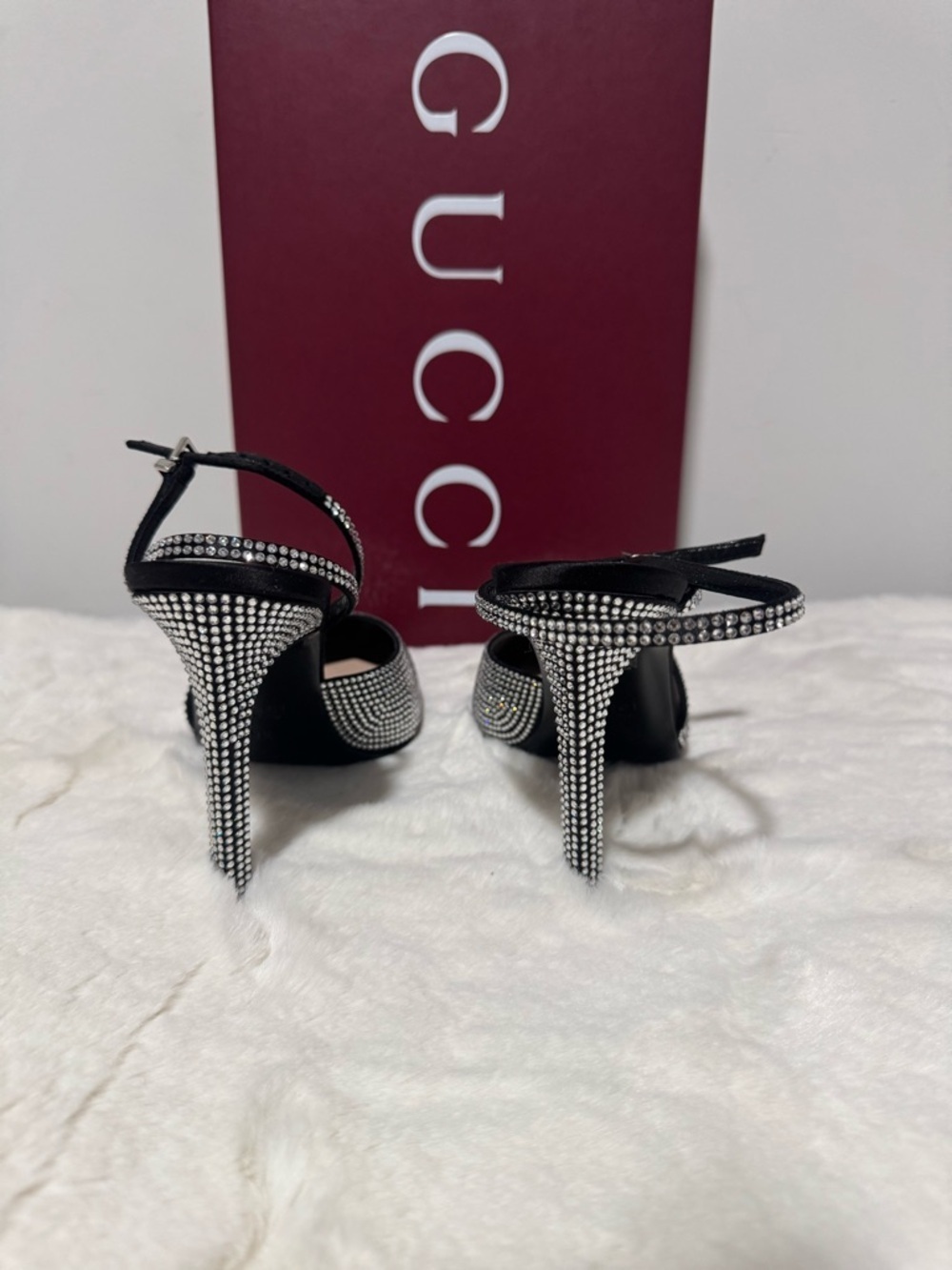 Gucci Black Crystal-Studded Pointed Slingback Heels - Picture 4 of 6